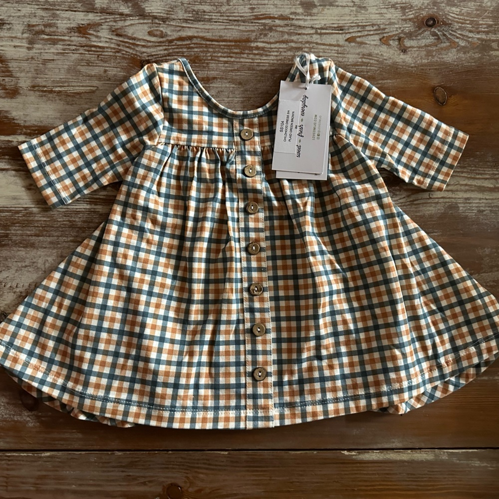 Well Dressed Wolf Omi Jo Childhood Dress 3/4 Plaid Green Brown 9M Dress NWT!